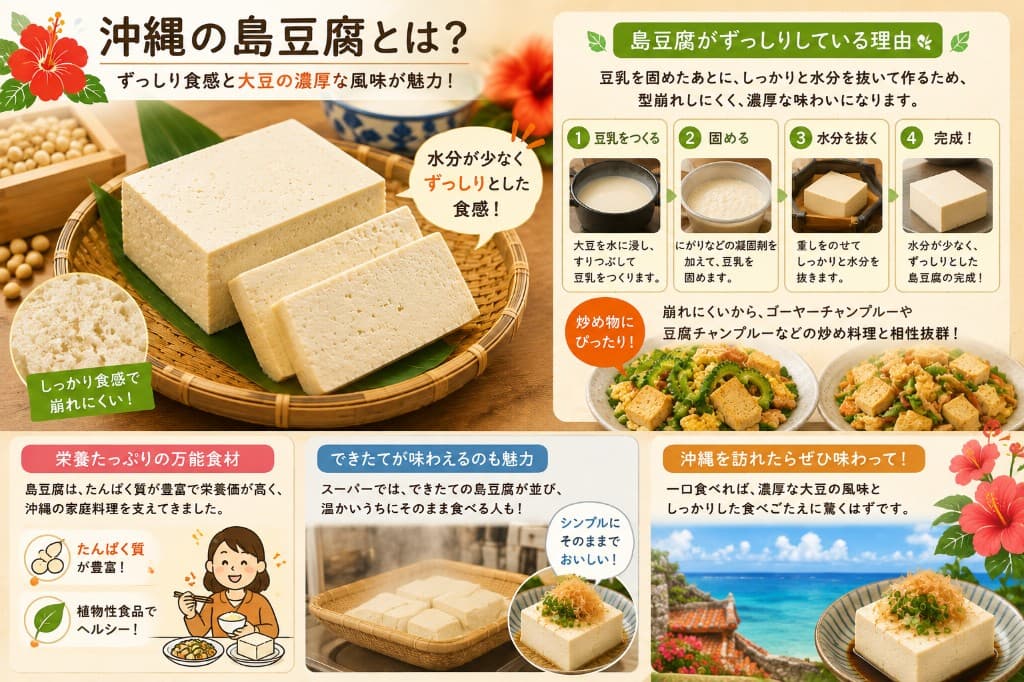 沖縄の島豆腐の特徴をまとめたイラスト